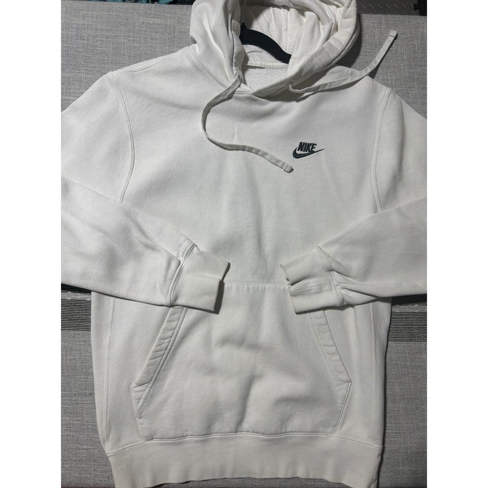 Nike Mens Sportswear Club Fleece Hoodie White Large Embroidered Logo